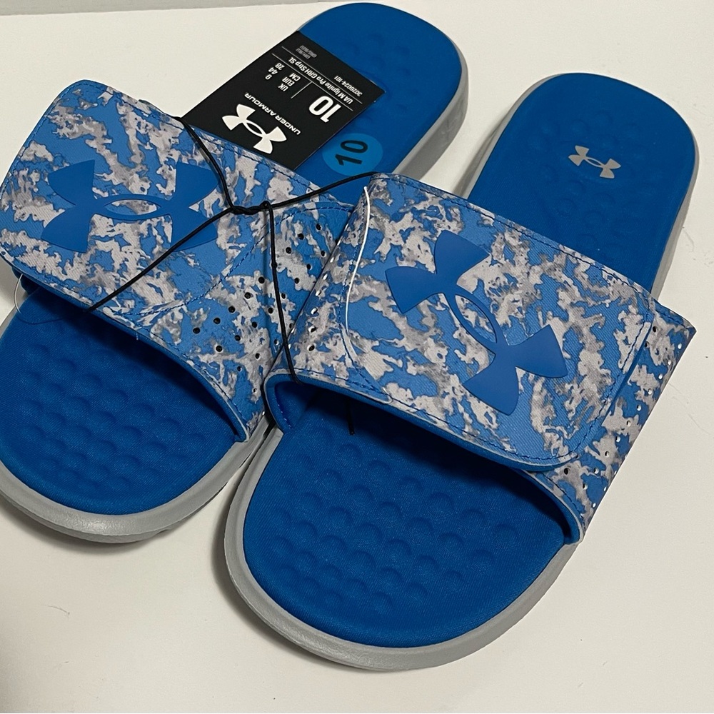 Under Armour Blue and Gray Slide Sandals